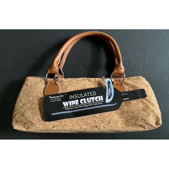 Wine Bottle Purse Tote Bag Insulated Cooler Handbag Tan Brown Cork Primeware EUC - Picture 2 of 11